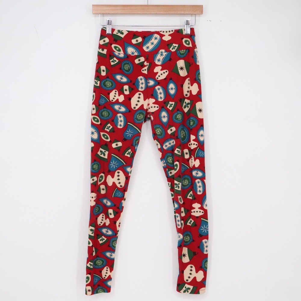 LuLaRoe Leggings Womens S Christmas Ornaments Red Festive Stretch Excellent